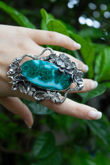 Serpent in Bloom – Chrysocolla Statement Ring, AR-7597
