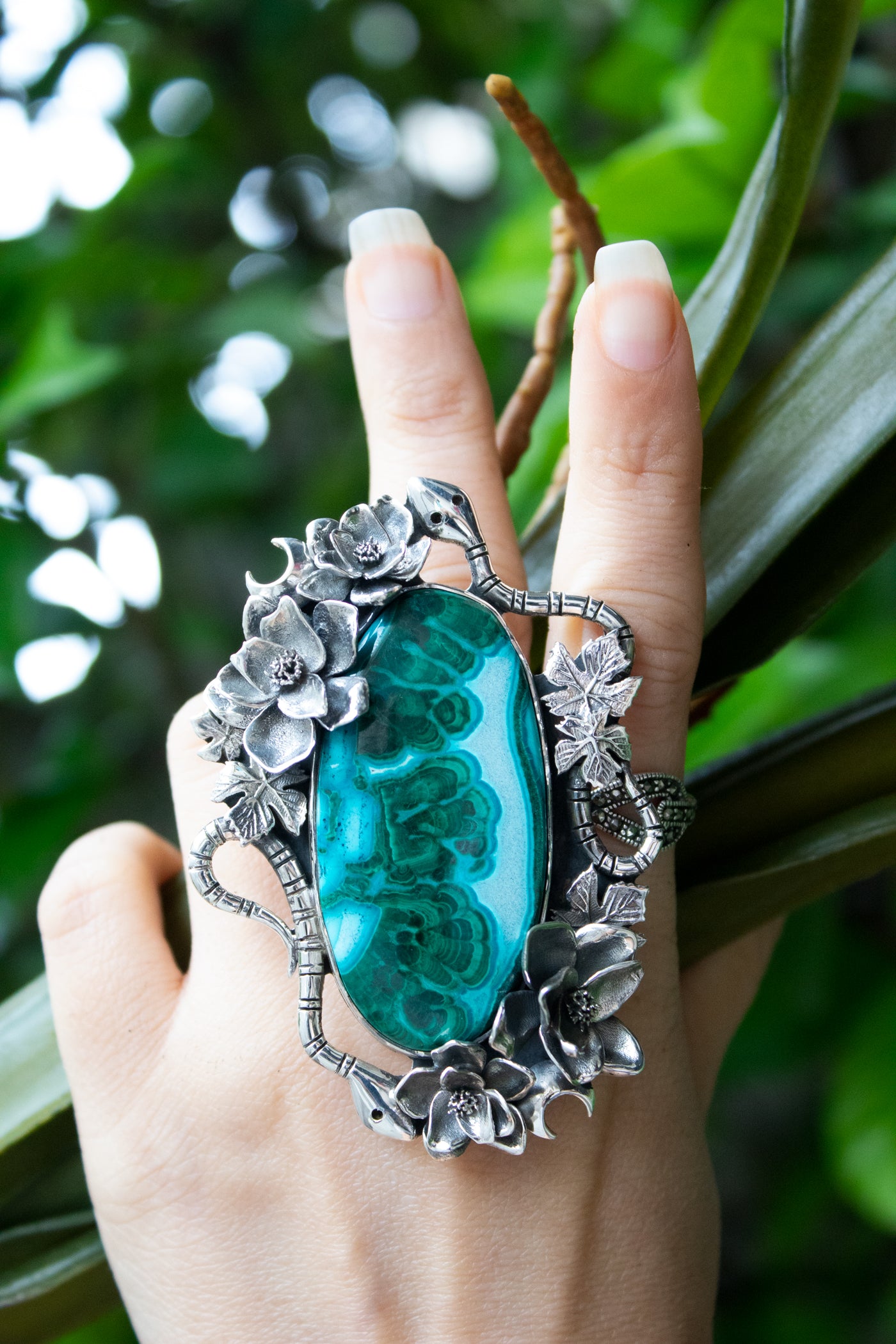 Serpent in Bloom – Chrysocolla Statement Ring, AR-7597