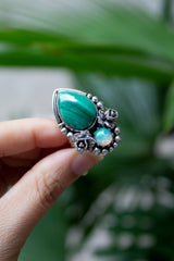 Verdant Bloom Ring – Malachite & Opal, AR-7580