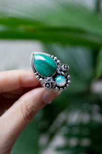 Verdant Bloom Ring – Malachite & Opal, AR-7580