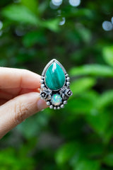 Verdant Bloom Ring – Malachite & Opal, AR-7580