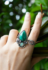 Verdant Bloom Ring – Malachite & Opal, AR-7580