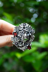 Flora’s Vigil: Sterling Silver Garnet Ring, AR- 7583