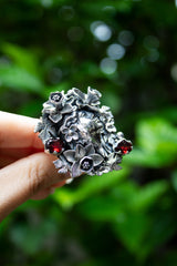 Flora’s Vigil: Sterling Silver Garnet Ring, AR- 7583