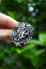 Flora’s Vigil: Sterling Silver Garnet Ring, AR- 7583