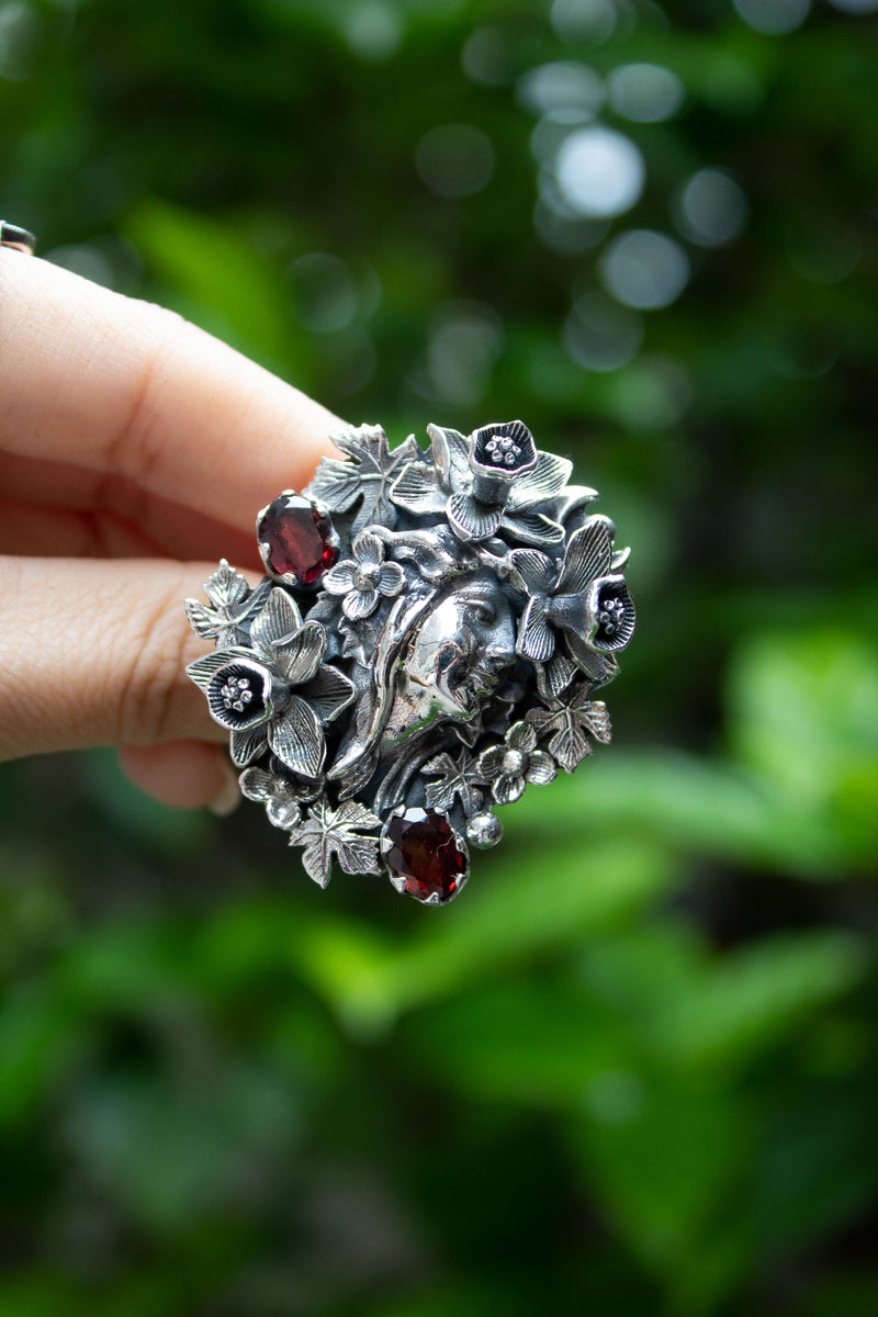 Flora’s Vigil: Sterling Silver Garnet Ring, AR- 7583
