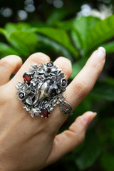 Flora’s Vigil: Sterling Silver Garnet Ring, AR- 7583