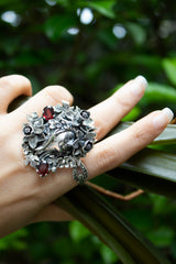 Flora’s Vigil: Sterling Silver Garnet Ring, AR- 7583