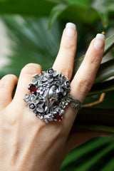 Flora’s Vigil: Sterling Silver Garnet Ring, AR- 7583