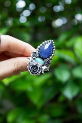 Celestial Rose" — Tanzanite & Ethiopian Opal Crescent Ring, AR- 7588