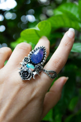 Celestial Rose" — Tanzanite & Ethiopian Opal Crescent Ring, AR- 7588