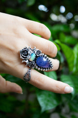 Celestial Rose" — Tanzanite & Ethiopian Opal Crescent Ring, AR- 7588