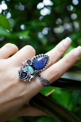 Celestial Rose" — Tanzanite & Ethiopian Opal Crescent Ring, AR- 7588