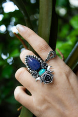 Celestial Rose" — Tanzanite & Ethiopian Opal Crescent Ring, AR- 7588