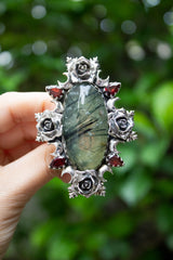 Thorns of the Heart" — Prehnite & Garnet Rose Ring, AR- 7587