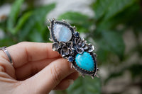 Artisan's Embrace: Moonstone & Turquoise Ring, AR-7163