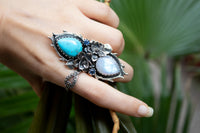 Artisan's Embrace: Moonstone & Turquoise Ring, AR-7163