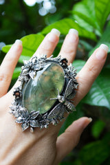 Forest Sentinel" — Prehnite & Smokey Quartz Ring, AR- 7584