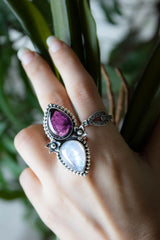 Moonstone & Amethyst Ring, Floral Ring, AR-6813