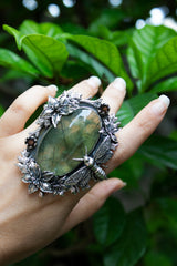 Forest Sentinel" — Prehnite & Smokey Quartz Ring, AR- 7584