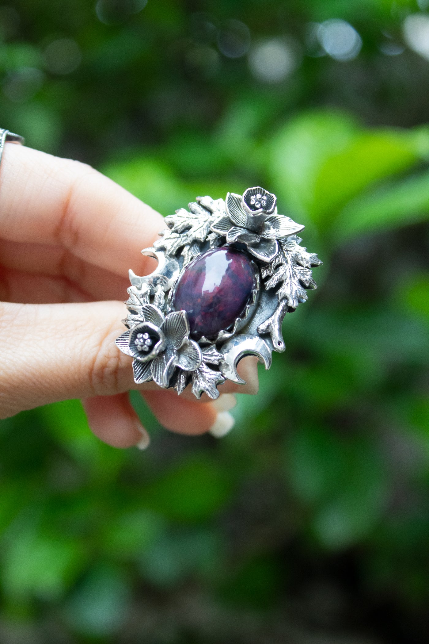 Nocturne Bloom - Black Opal Ring, AR- 7586