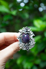 Nocturne Bloom - Black Opal Ring, AR- 7586