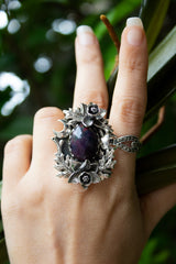 Nocturne Bloom - Black Opal Ring, AR- 7586