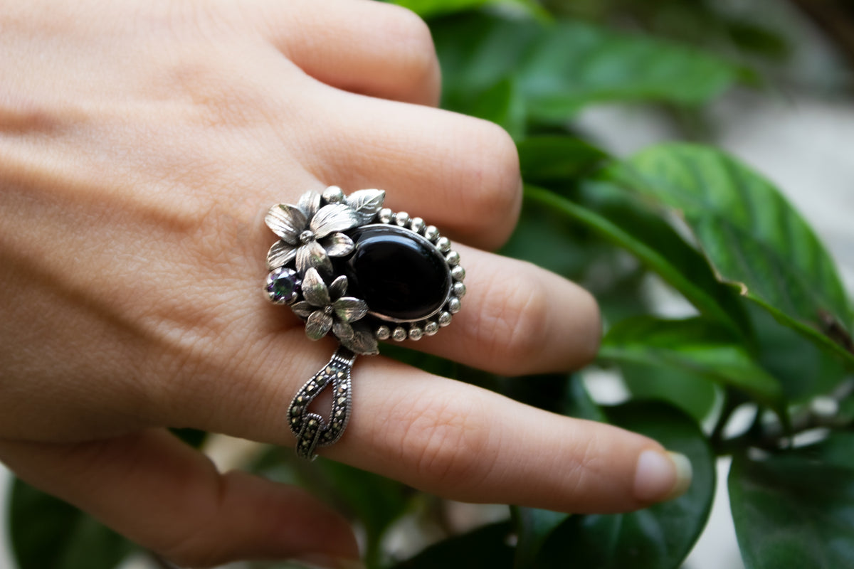 Floral Black Onyx Ring, AR-7162