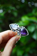 Celestia’s Veil – Moonstone & Amethyst Celestial Ring, AR-7593