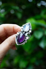 Celestia’s Veil – Moonstone & Amethyst Celestial Ring, AR-7593