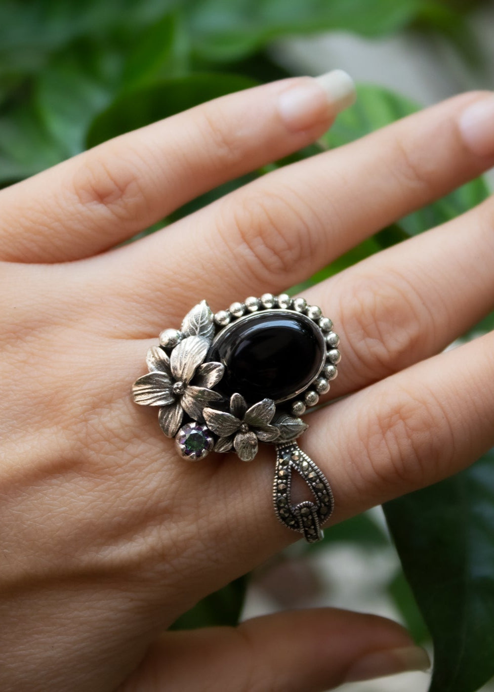 Floral Black Onyx Ring, AR-7162