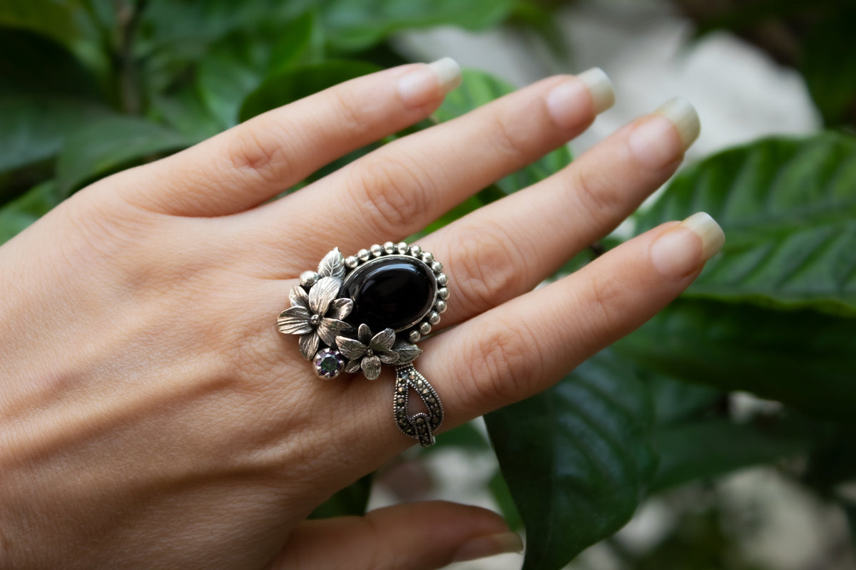 Floral Black Onyx Ring, AR-7162