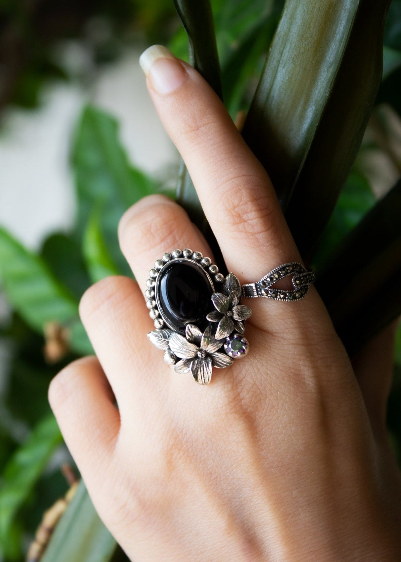 Floral Black Onyx Ring, AR-7162