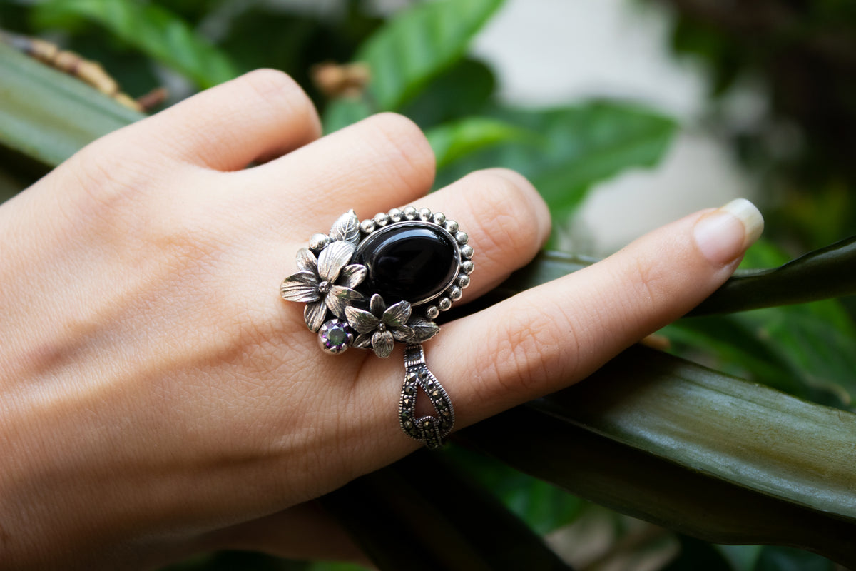 Floral Black Onyx Ring, AR-7162