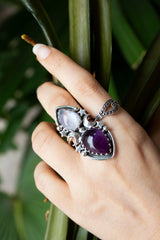 Celestia’s Veil – Moonstone & Amethyst Celestial Ring, AR-7593