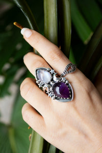Celestia’s Veil – Moonstone & Amethyst Celestial Ring, AR-7593