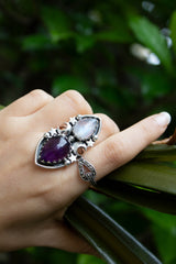 Celestia’s Veil – Moonstone & Amethyst Celestial Ring, AR-7593