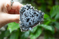 Snowflake Obsidian Blossom Heart Ring, AR-7166