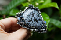 Snowflake Obsidian Blossom Heart Ring, AR-7166