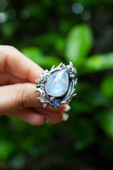 Moonlit Whispers – Moonstone & Kyanite Ring, AR-7601