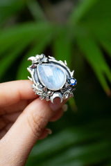 Moonlit Whispers – Moonstone & Kyanite Ring, AR-7601