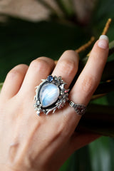 Moonlit Whispers – Moonstone & Kyanite Ring, AR-7601