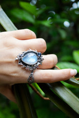 Moonlit Whispers – Moonstone & Kyanite Ring, AR-7601