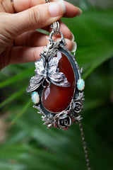 Ember Wings : Red Onyx & Opal Pendant, AP-7623