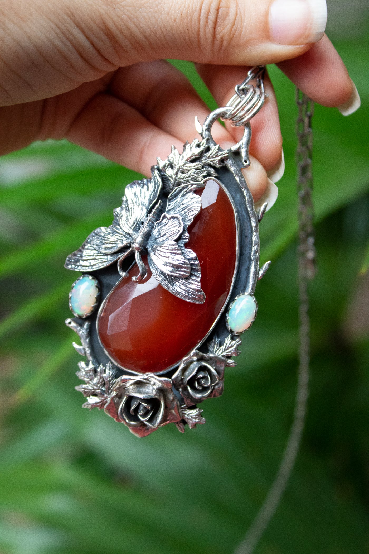 Ember Wings : Red Onyx & Opal Pendant, AP-7623