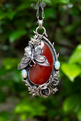 Ember Wings : Red Onyx & Opal Pendant, AP-7623