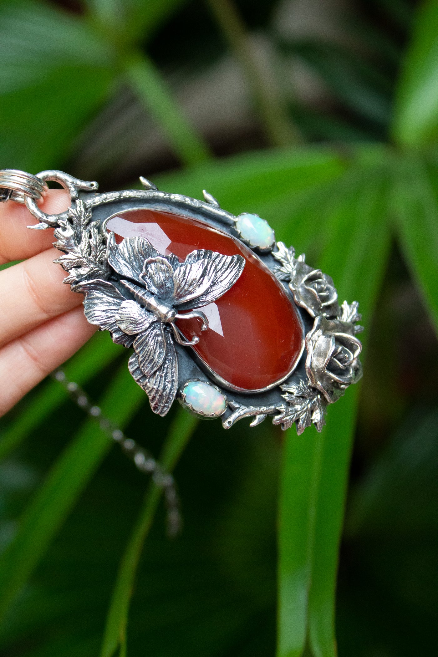 Ember Wings : Red Onyx & Opal Pendant, AP-7623