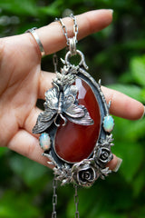 Ember Wings : Red Onyx & Opal Pendant, AP-7623