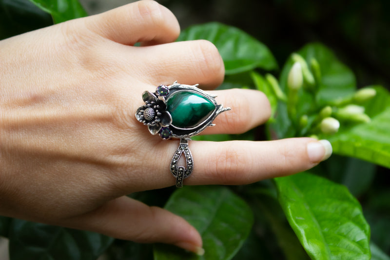 Verdant Elegance Malachite Ring, AR-7160