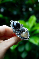 Bloom of Eclipse: Black Onyx & Golden Rutile Ring, AR-7617